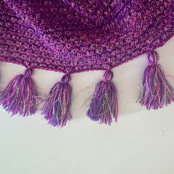 Lilly Pulitzer Tova Metallic Knit Cardigan Sweater w/ Tassels Purple Pink XL - Picture 3 of 13